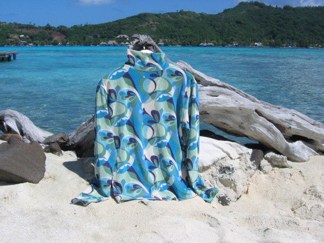 Womens Stretch Velvet Turtleneck Blue Swirl Print - Cyndy Love Designs