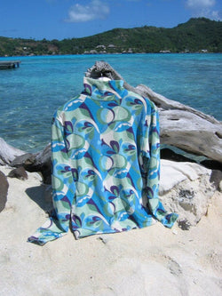 Womens Stretch Velvet Turtleneck Blue Swirl Print - Cyndy Love Designs