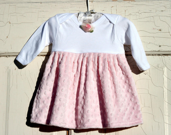 Pink Minky Dress for Baby Toddler Girls with Rosette - Cyndy Love Designs