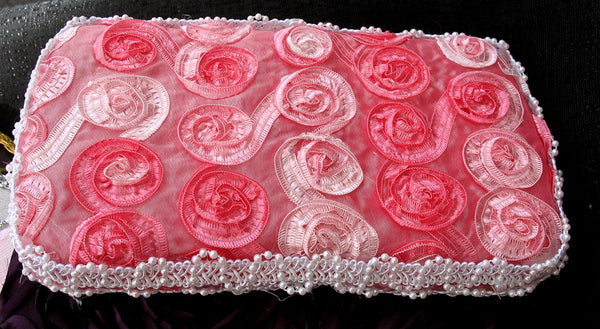 Baby Diaper Wipe Case Pink Satin Rosette Fabric - Cyndy Love Designs