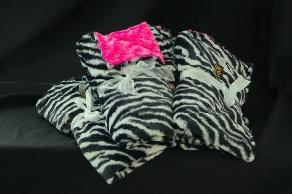 Baby Girl Baby Blanket  Zebra and Hot Pink Rosette Print - Cyndy Love Designs