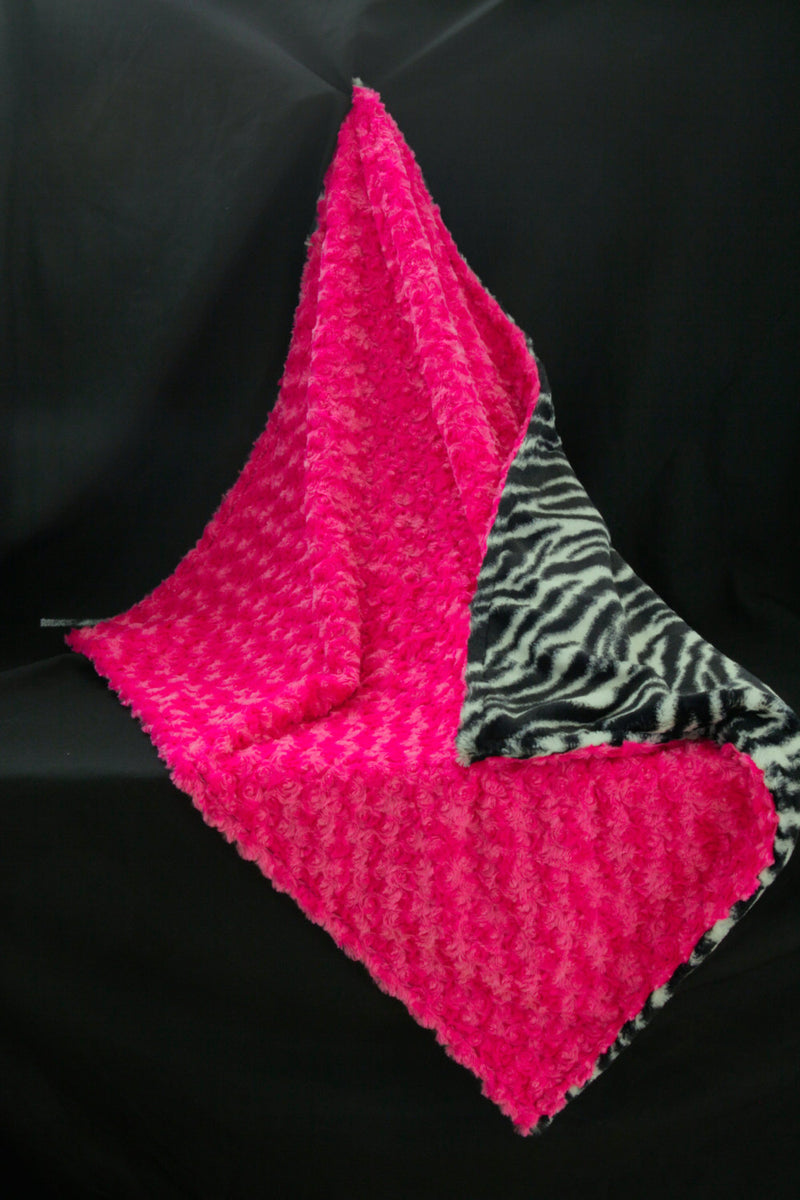 Baby Girl Baby Blanket  Zebra and Hot Pink Rosette Print - Cyndy Love Designs