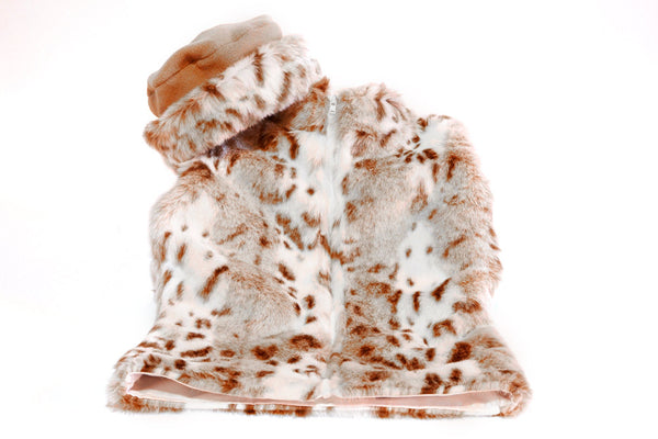 Girls Kids Winter Hat Fleece with Snow Leopard Faux Fur Trim - Cyndy Love Designs