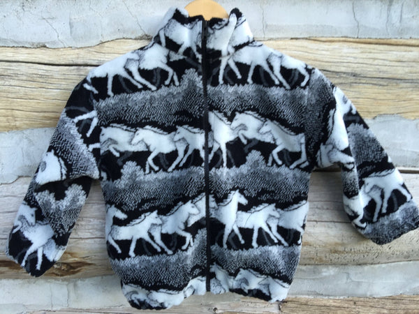 Kids Black and White Horse Fleece Zipper Jacket Kids Coat - Cyndy Love Designs