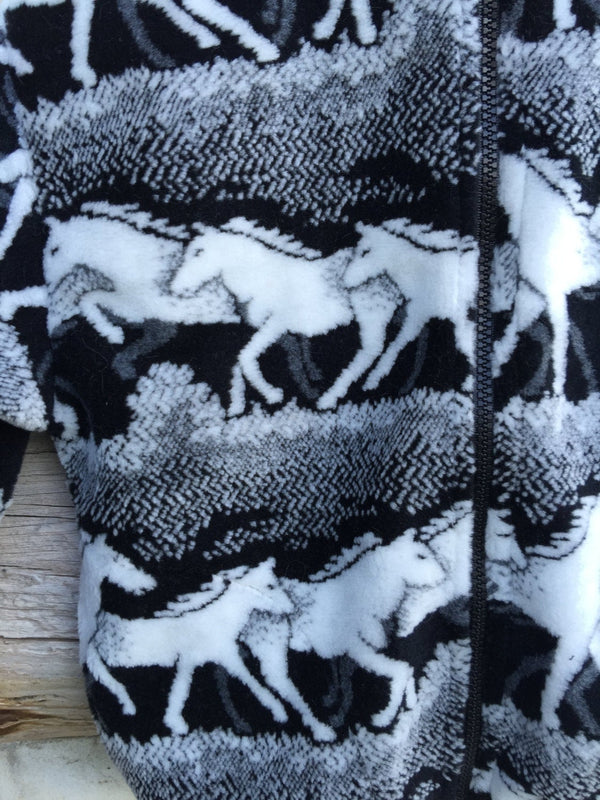 Kids Black and White Horse Fleece Zipper Jacket Kids Coat - Cyndy Love Designs