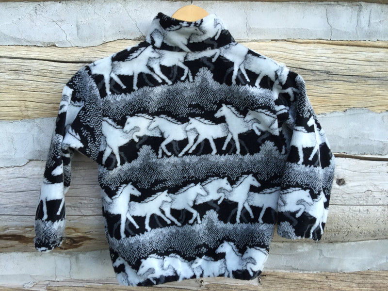 Kids Black and White Horse Fleece Zipper Jacket Kids Coat - Cyndy Love Designs