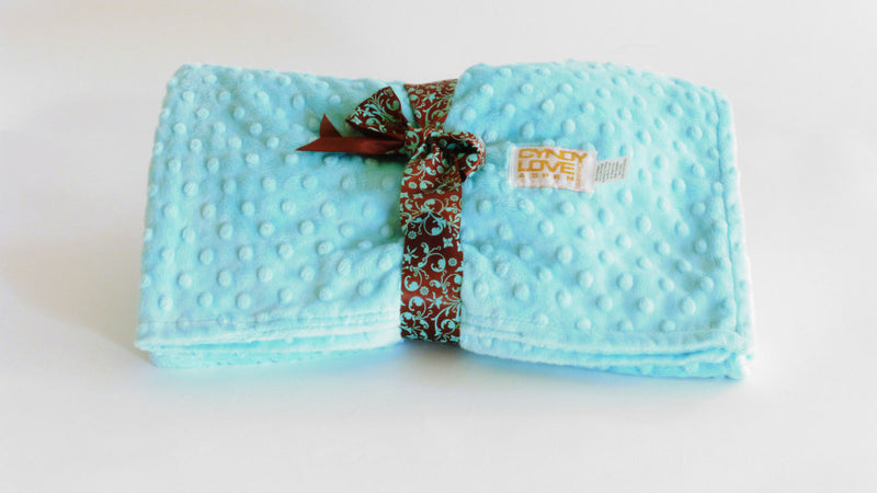 Baby Blanket Turquoise Blue Minky Dot Unisex - Cyndy Love Designs