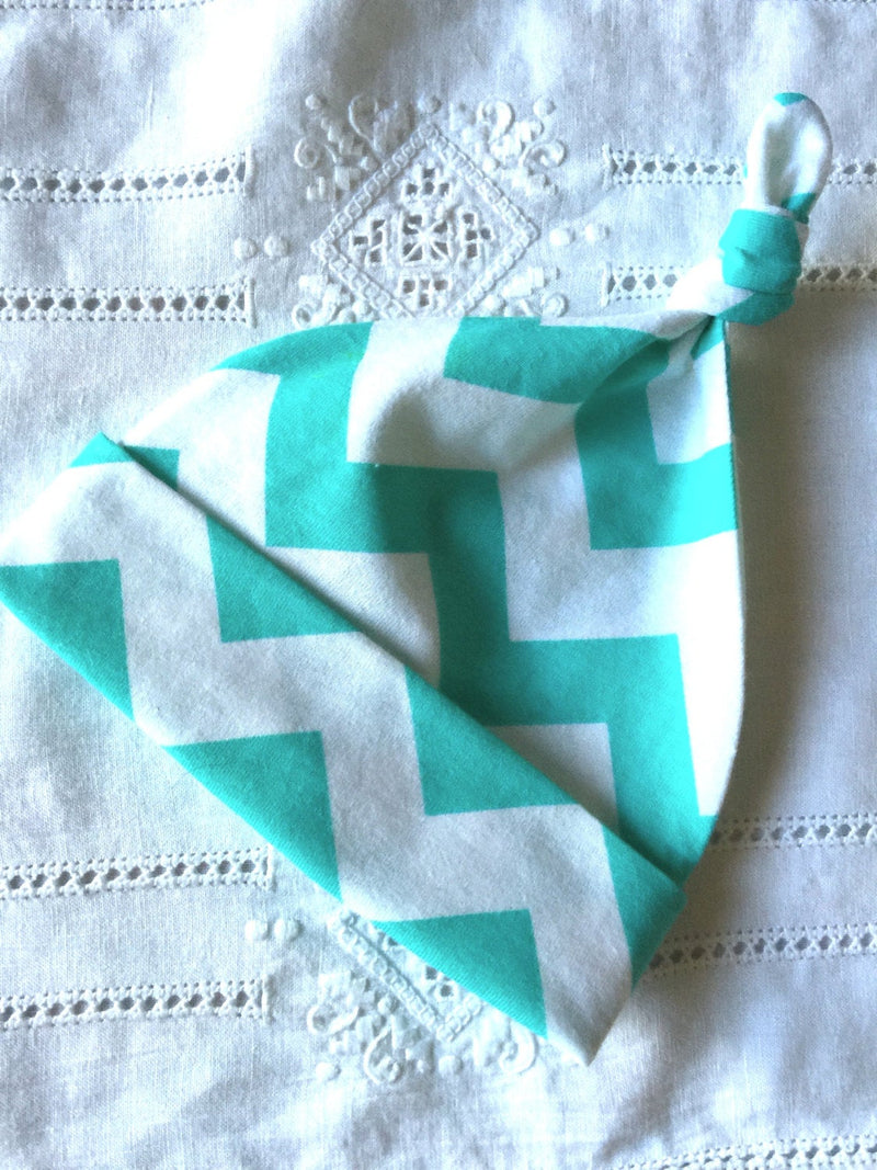 Green and White Cotton Chevron Knit Baby Hat - Cyndy Love Designs