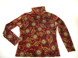 Womens Stretch Velvet Turtleneck Burgundy Red Chinese Dragon Print - Cyndy Love Designs