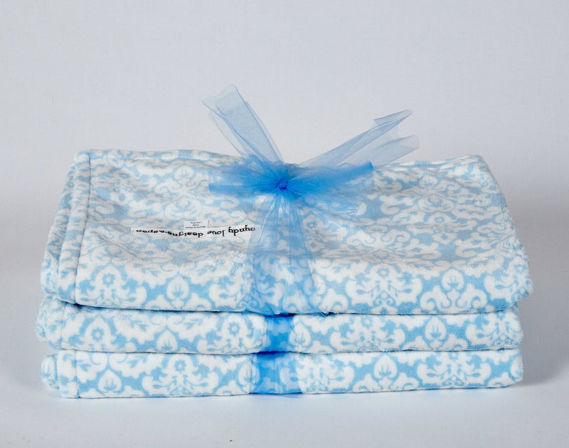 Unisex Baby Blanket Blue Damask Blanket - Cyndy Love Designs