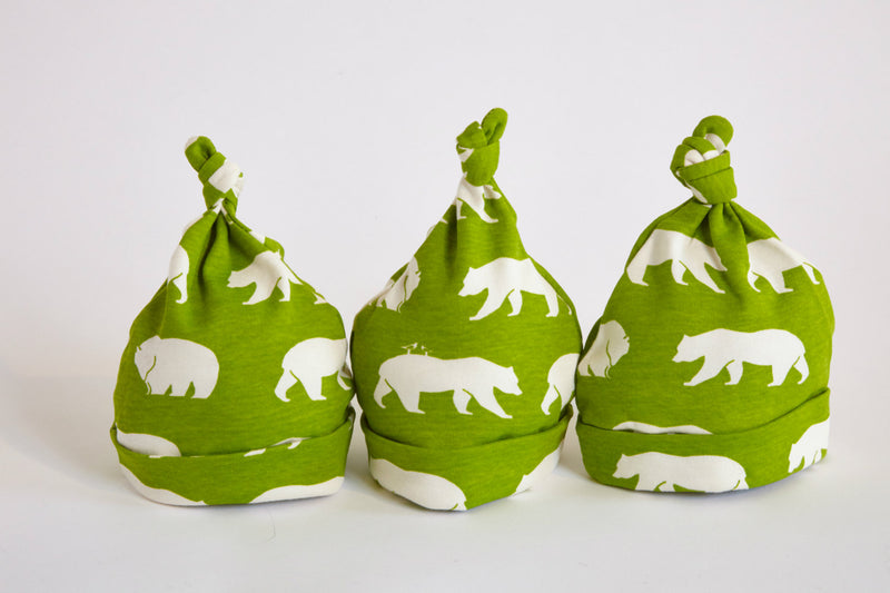 Organic Baby Knot Hat Bear Green - Cyndy Love Designs
