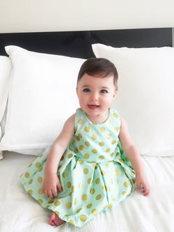 Little Girl Mint Green Gold Polka Dot Summer Beach Dress - Cyndy Love Designs