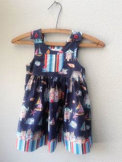 Dress, Navy Blue Beach Dress, Cotton, Summer Girls Dress - Cyndy Love Designs