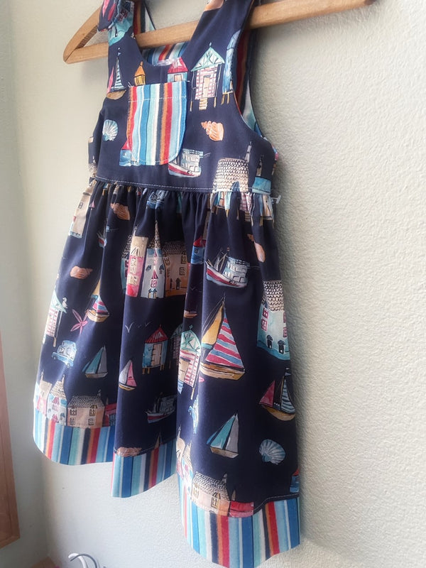 Dress, Navy Blue Beach Dress, Cotton, Summer Girls Dress - Cyndy Love Designs