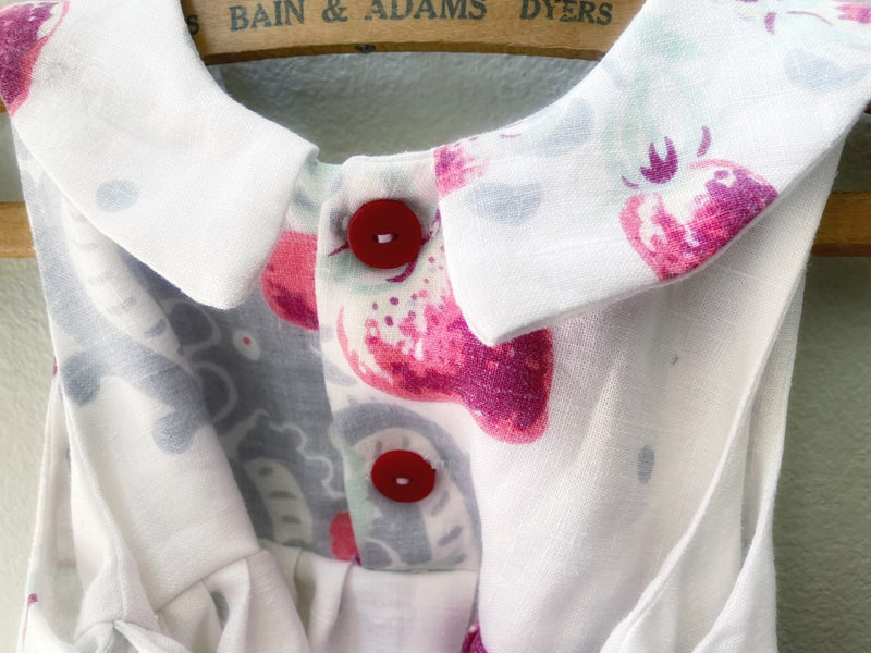 Dress, White Strawberry Vintage Tablecloth Dress, Size 5, Antique Cotton Fabric, OOAK - Cyndy Love Designs