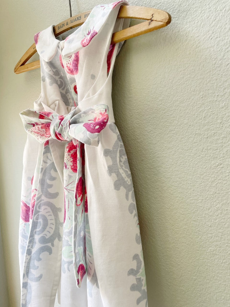 Dress, White Strawberry Vintage Tablecloth Dress, Size 5, Antique Cotton Fabric, OOAK - Cyndy Love Designs