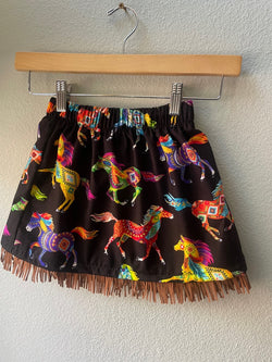 Skirt Cowgirl Horse Print Skirt, Cowboy Print, Suede Fringe - Cyndy Love Designs