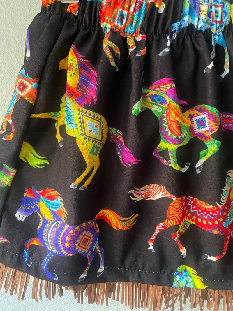 Skirt Cowgirl Horse Print Skirt, Cowboy Print, Suede Fringe - Cyndy Love Designs